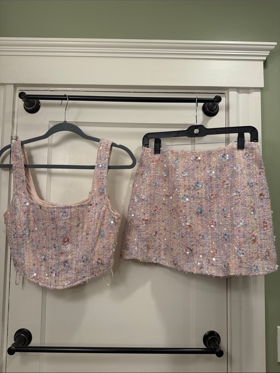 Altar'd State Dresses & Skirts - Pink Tweed Sequin Set